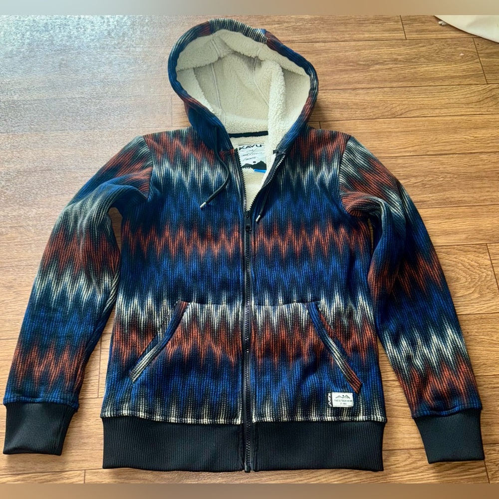 KAVU Men's Aztec Print Fleece Sherpa Lined Jacket Hoodie XS